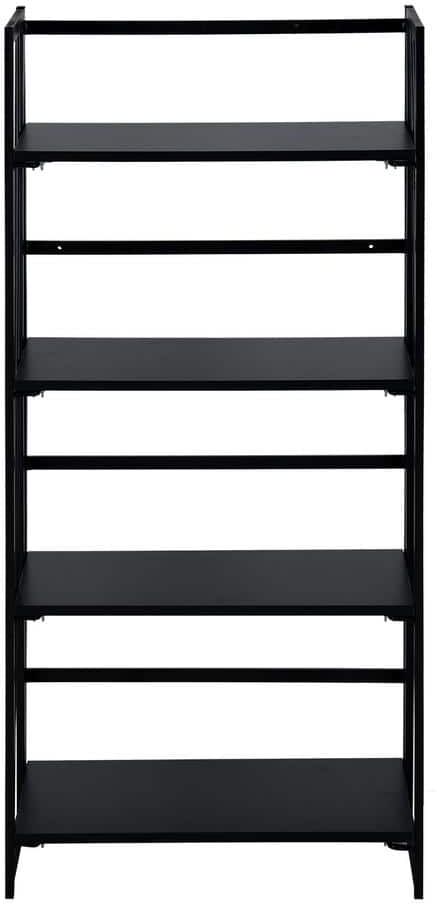 Homy Casa Backer 49.2 in Tall Black Wood 4-Shelf Folding Etagere Bookcase Book Rack Organizer with Open Back