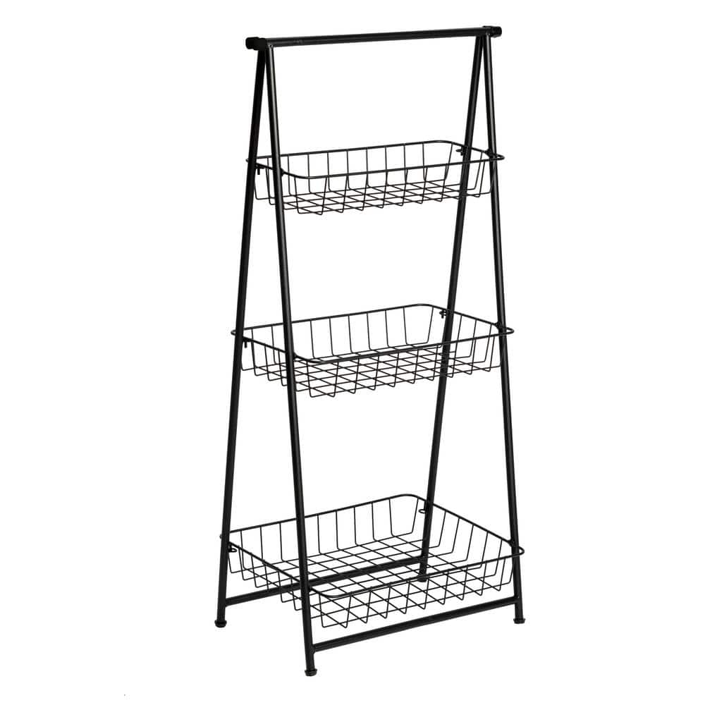 Honey-Can-Do 11.8 in. W x 35.8 in. H x 17.3 in. D Black Steel Fold-Able 3-Tier Entry Shelving Unit