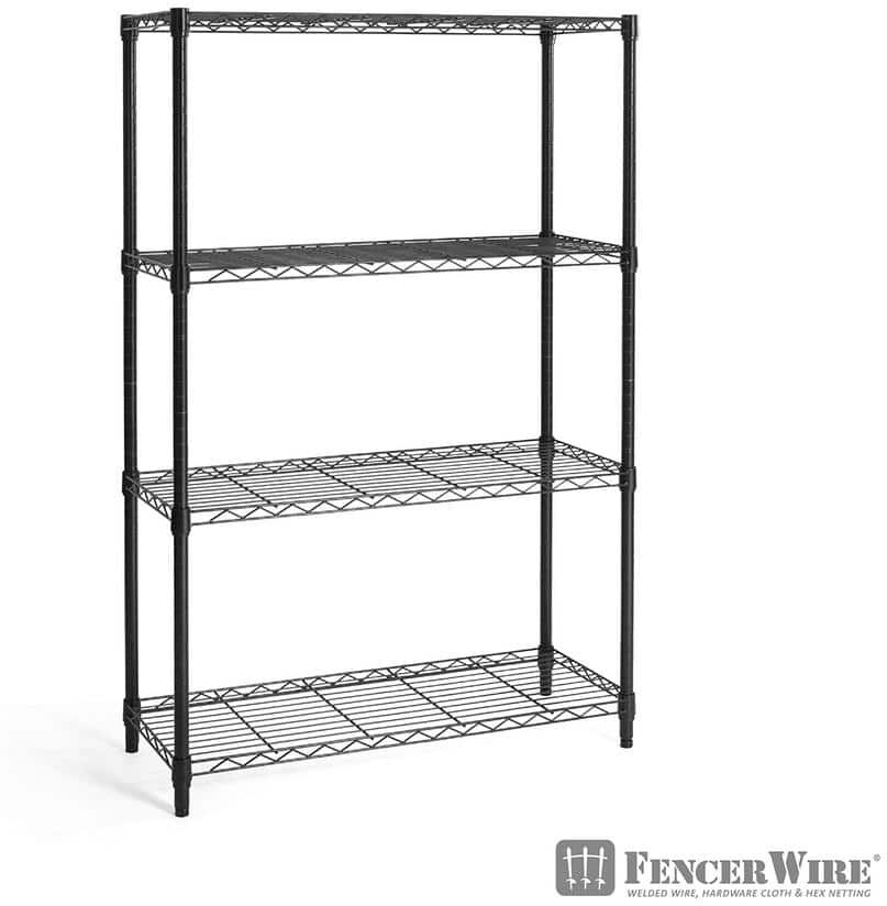 Fencer Wire Black 4-Tier Adjustable Height Wire Shelving Unit, Garage Shelving Storage Organizer (36 in. W x 54 in. H x 14 in. D)