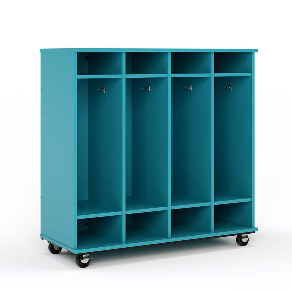 TOT MATE 48 in. W x 20 in. D 3-Tier Open Mobile Shelf Locker Dry Erase Back Nursery Classroom Bookcase Cubby Storage (Ocean)