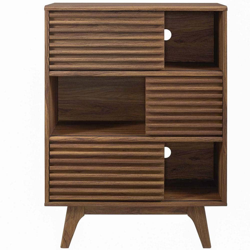 MODWAY Render Walnut 3-Tier Display Storage Cabinet Stand