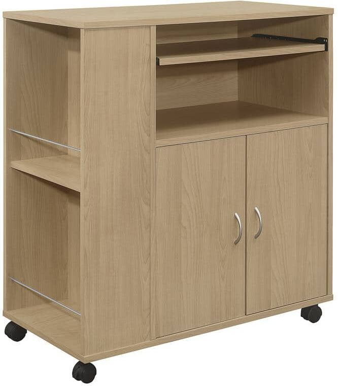 Signature Home SignatureHome Alaina Beech Finish Kitchen Island Rolling Cart on Wheels with Storage Cabinet. (30Lx15Wx32H)