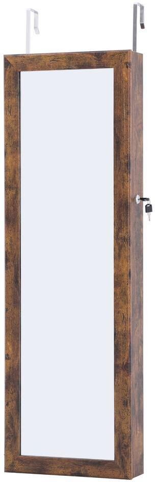 Magic Home Modern Brown 43.3 in. H x 14.2 in. W Jewelry Armoire Simple Mirror Cabinet with Storage