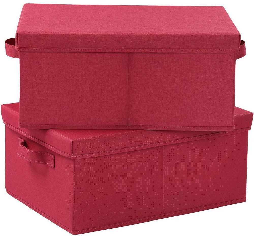 25 Qt. Linen Clothes Storage Bin with Lid in Red (2-Box)