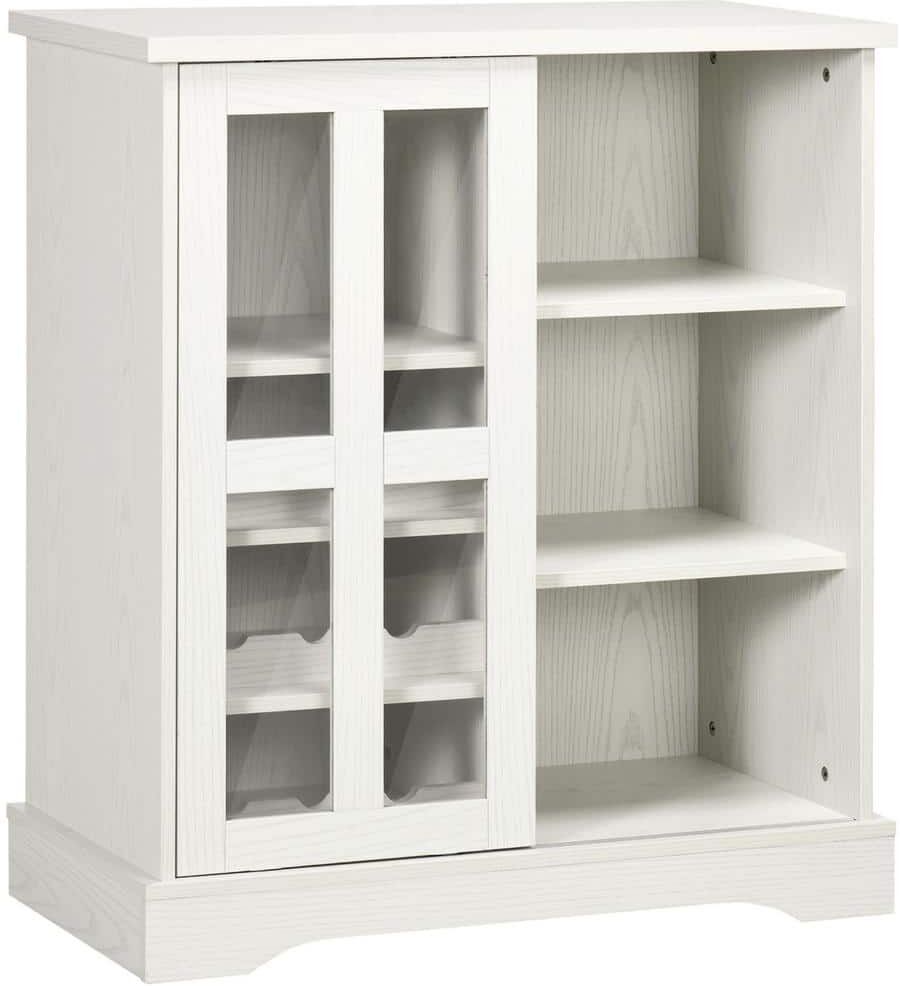 HOMCOM White Modern Buffet Cabinet, Kitchen Sideboard with Wine Racks, Sliding Glass Door, Storage Shelves for Living Room