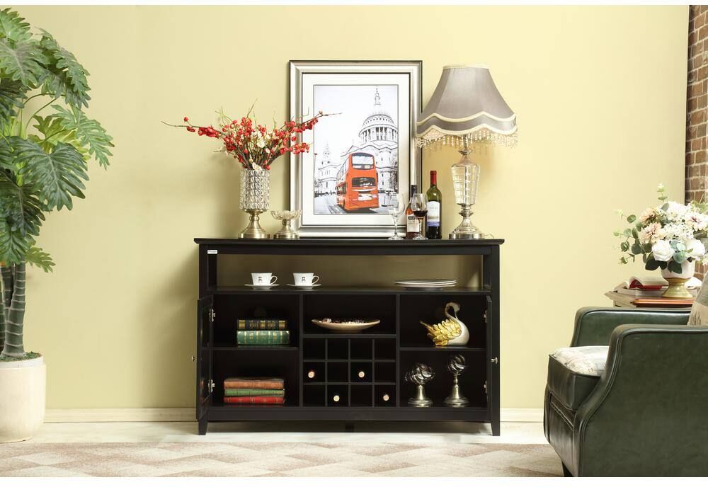 Aoibox 52 in. Black Sideboard, Dining Server Buffet Cabinet with Wine Rack, TV Cabinet with Tempered Glass Doors