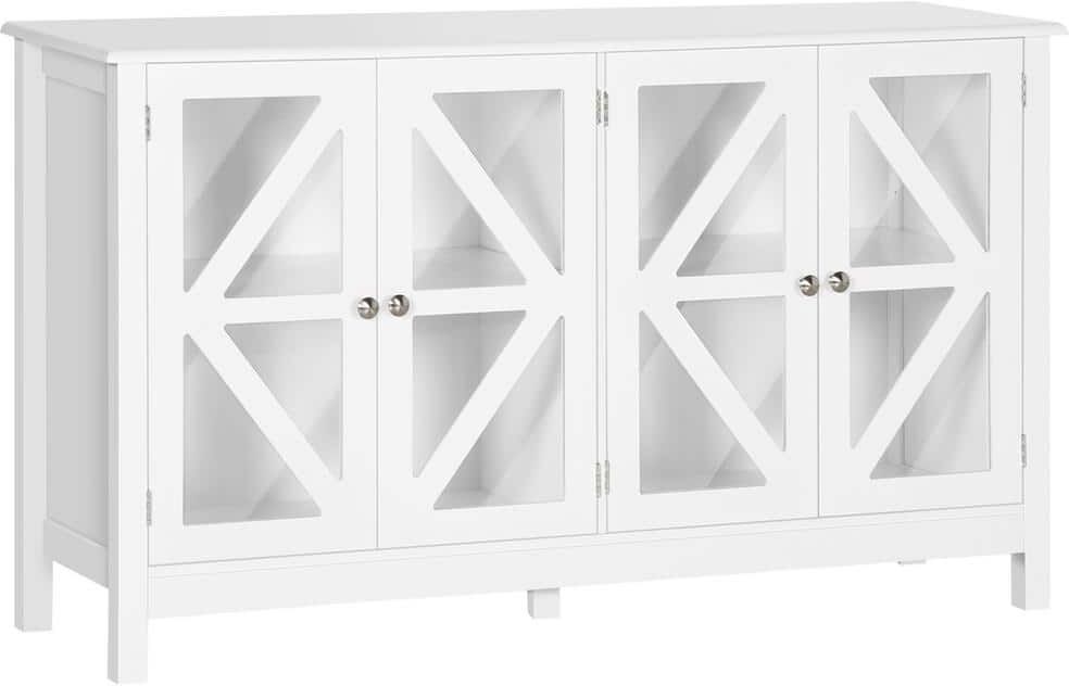 HOMCOM White Kitchen Sideboard, Tempered Glass Door Buffet Cabinet with Adjustable Storage Shelf