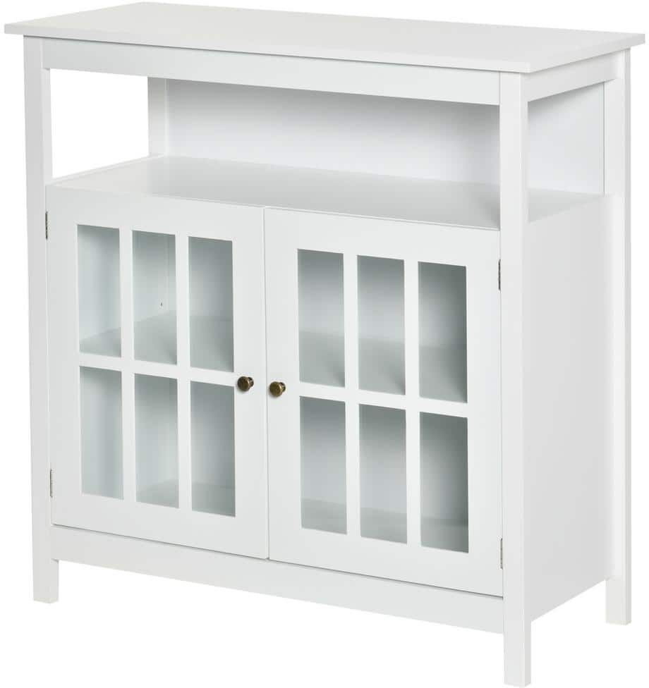 HOMCOM Kitchen Storage Sideboard Cabinet with Open Shelf Glass Door Cabinet and Adjustable Shelves White