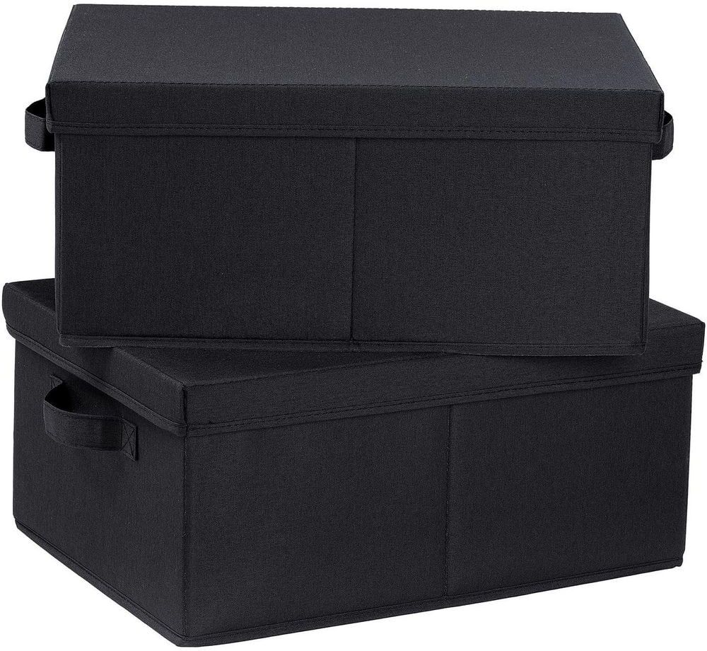 25 Qt. Linen Clothes Storage Bin with Lid in Black (2-Box)