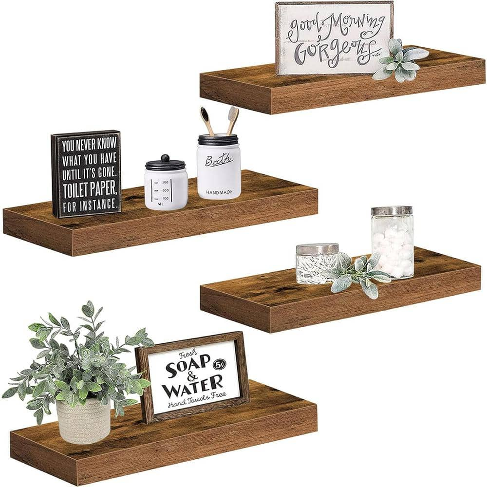 15.7 in. W x 6.7 in. D Floating Decorative Wall Shelf Bathroom Shelf Bedroom Kitchen Rustic Small Book Shelf, Set of 4