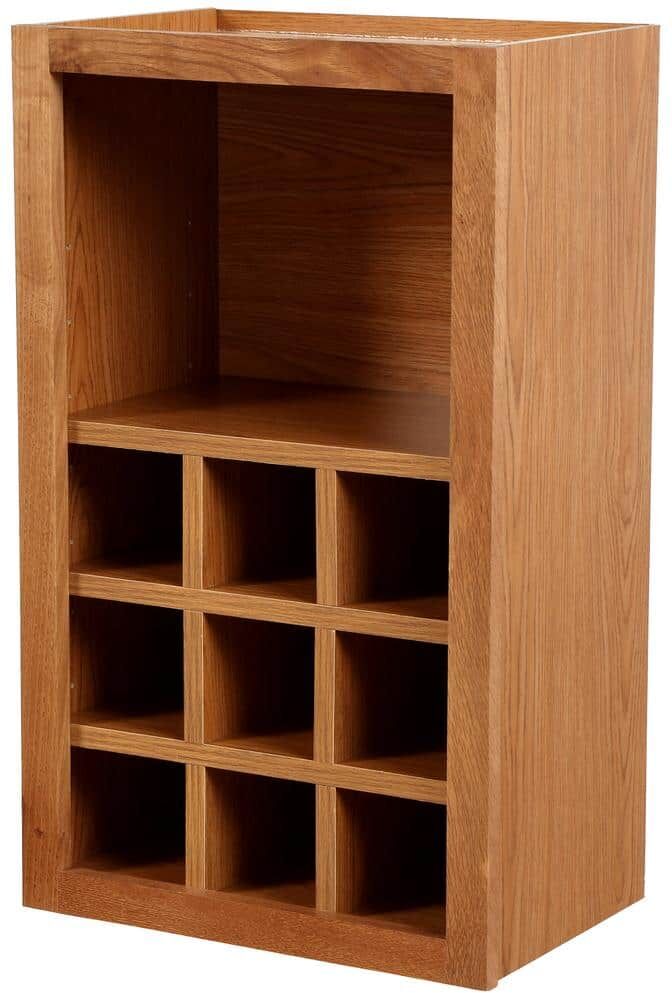 Hampton Bay Hampton 18 in. W x 12 in. D x 30 in. H Assembled Wall Kitchen Cabinet in Medium Oak with Configurable Shelves & Dividers