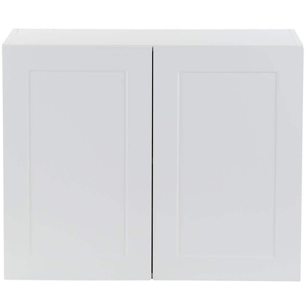 Hampton Bay Cambridge White Shaker Assembled Wall Cabinet with 2 Soft Close Doors (30 in. W x 15.5 in. D x 24 in. H)