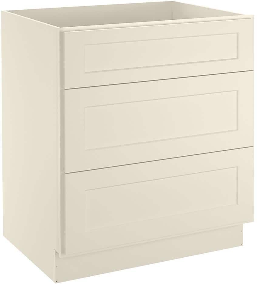 HOMEIBRO 30 in. W x 24 in. D x 34.5 in. H in Antique White Plywood Ready to Assemble Drawer Base Kitchen Cabinet with 3-Drawers