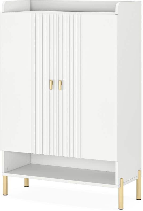 BYBLIGHT 43.3 in. H White 24-Pairs Shoe Storage Cabinet, Freestanding Wood Shoe Rack with Doors for Entryway