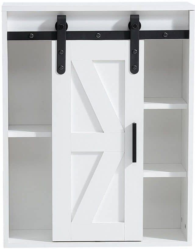 YOFE White Multifunctional Wood Wall-Mounted Cabinet with Sliding Door 5-Tier Bathroom Storage Cabinet Accent Cabinet