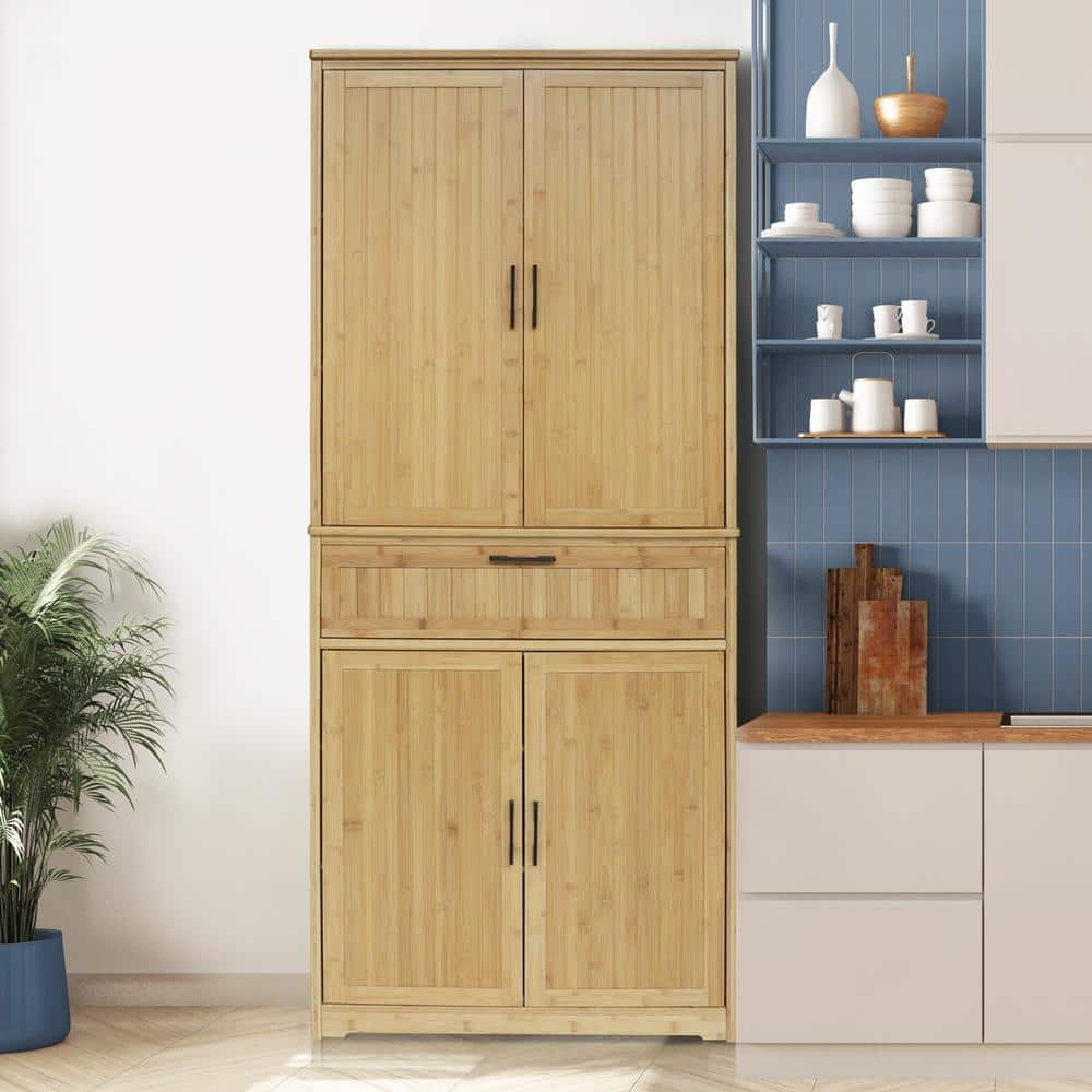 VEIKOUS Light wood Natural Bamboo 30 in. W Sideboard Kitchen Storage Cabinet with Removable Shelves and Drawer