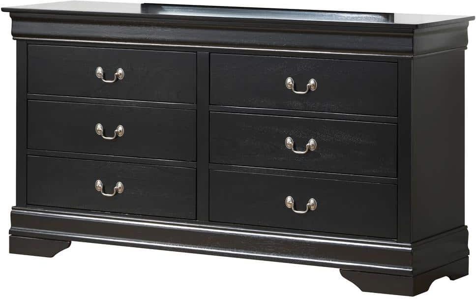 AndMakers Louis Phillipe 6-Drawer Black Double Dresser (33 in. x 60 in. x 18 in.)