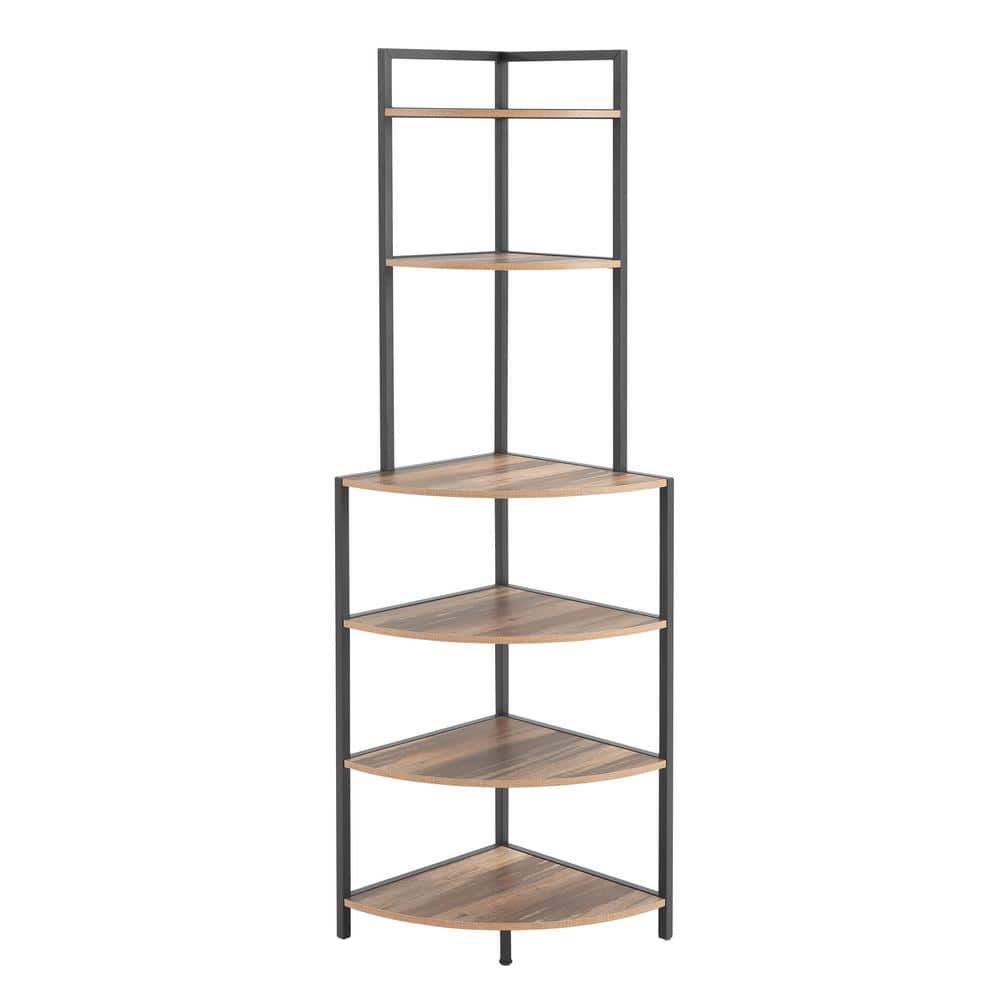 Tileon 6-Tier Corner Open Shelf Modern Bookcase Wood Rack Freestanding Shelving Unit