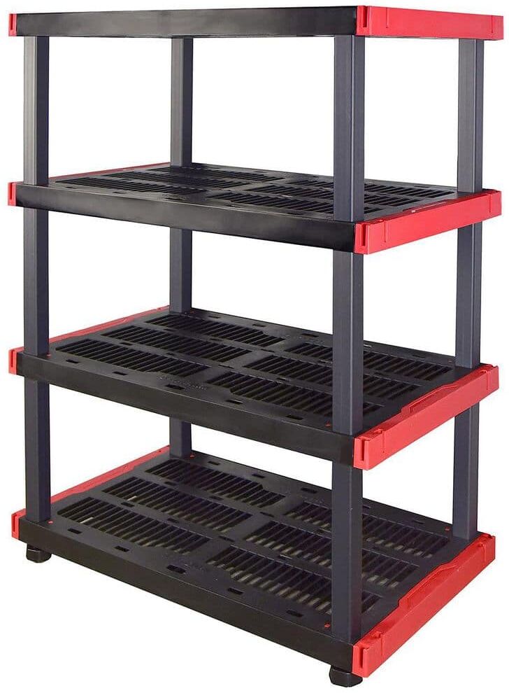 Black 4-Tier Plastic Garage Storage Shelving Unit (40 in. W x 55 in. H x 24 in. D)