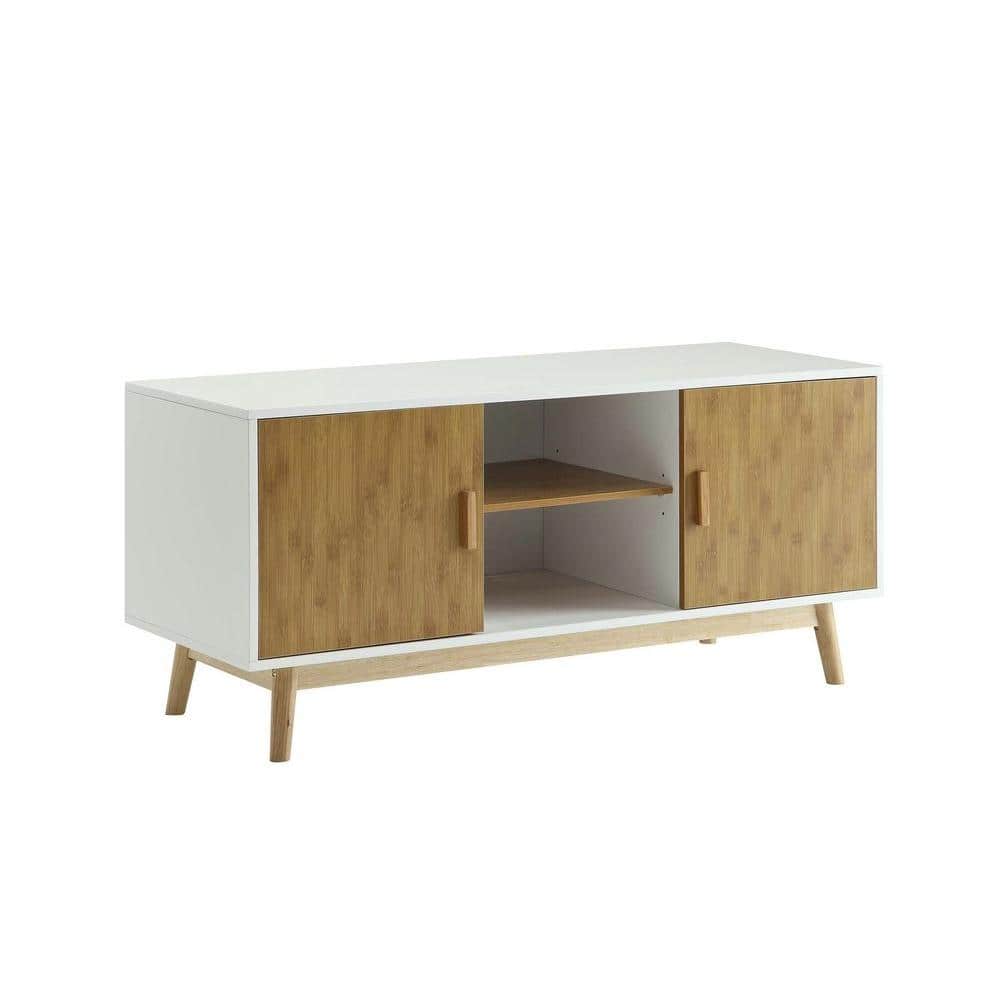 Convenience Concepts Oslo 18 in. White and Brown Particle Board TV Stand Fits TVs Up to 46 in. with Storage Doors