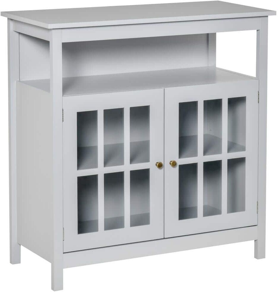 HOMCOM Kitchen Storage Sideboard Cabinet with Open Shelf Glass Door Cabinet and Adjustable Shelves