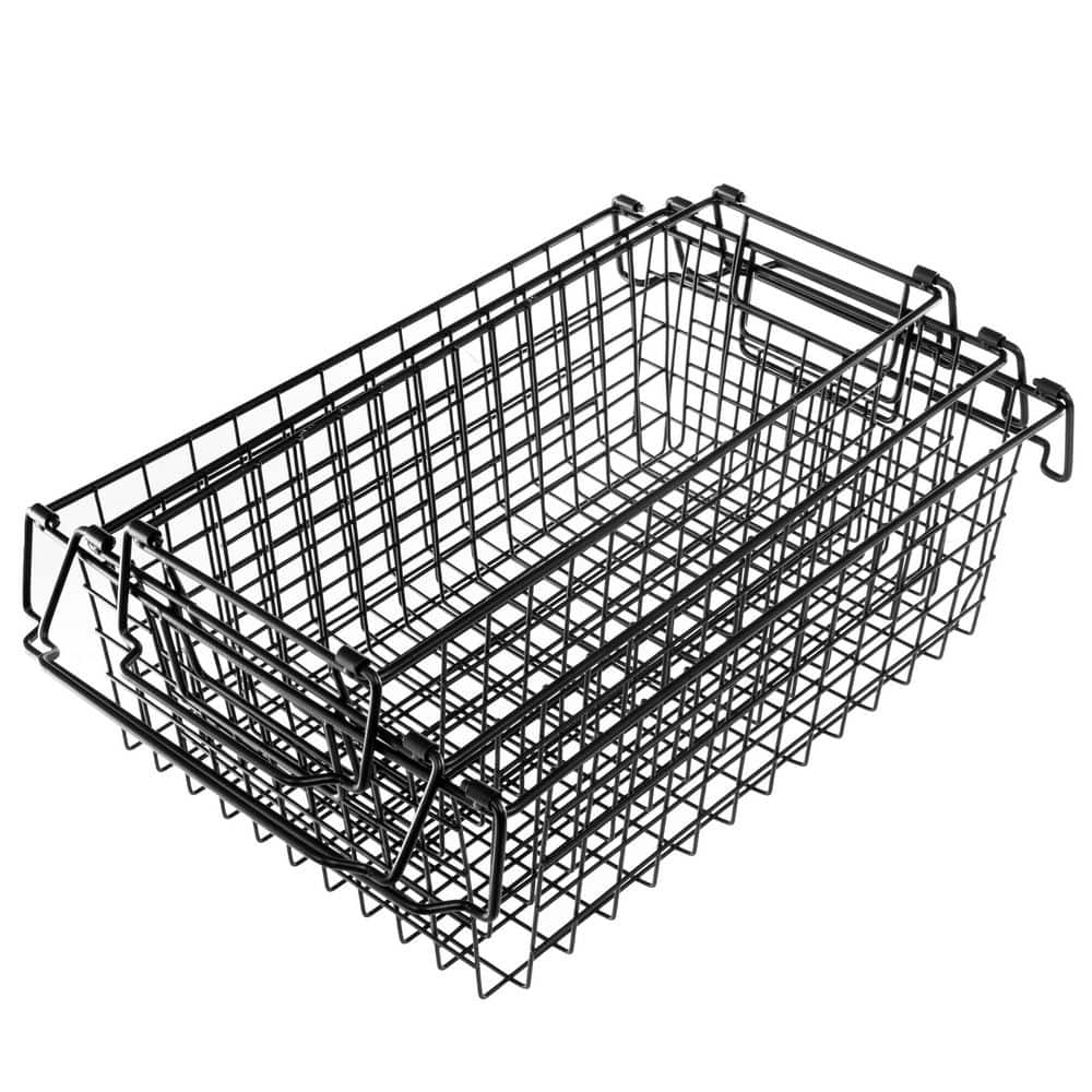 HOME-COMPLETE Set of 3 Storage Bins - Basket Set for Toy, Kitchen, Closet, and Bathroom Storage -Shelf Organizers(Black)
