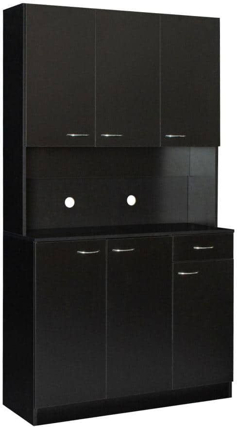 Black 1-Drawer 23.62 in. W Pantry Organizer Tall Kitchen Cabinet Chest of Drawers with 6-Doors and 1-Open Shelf