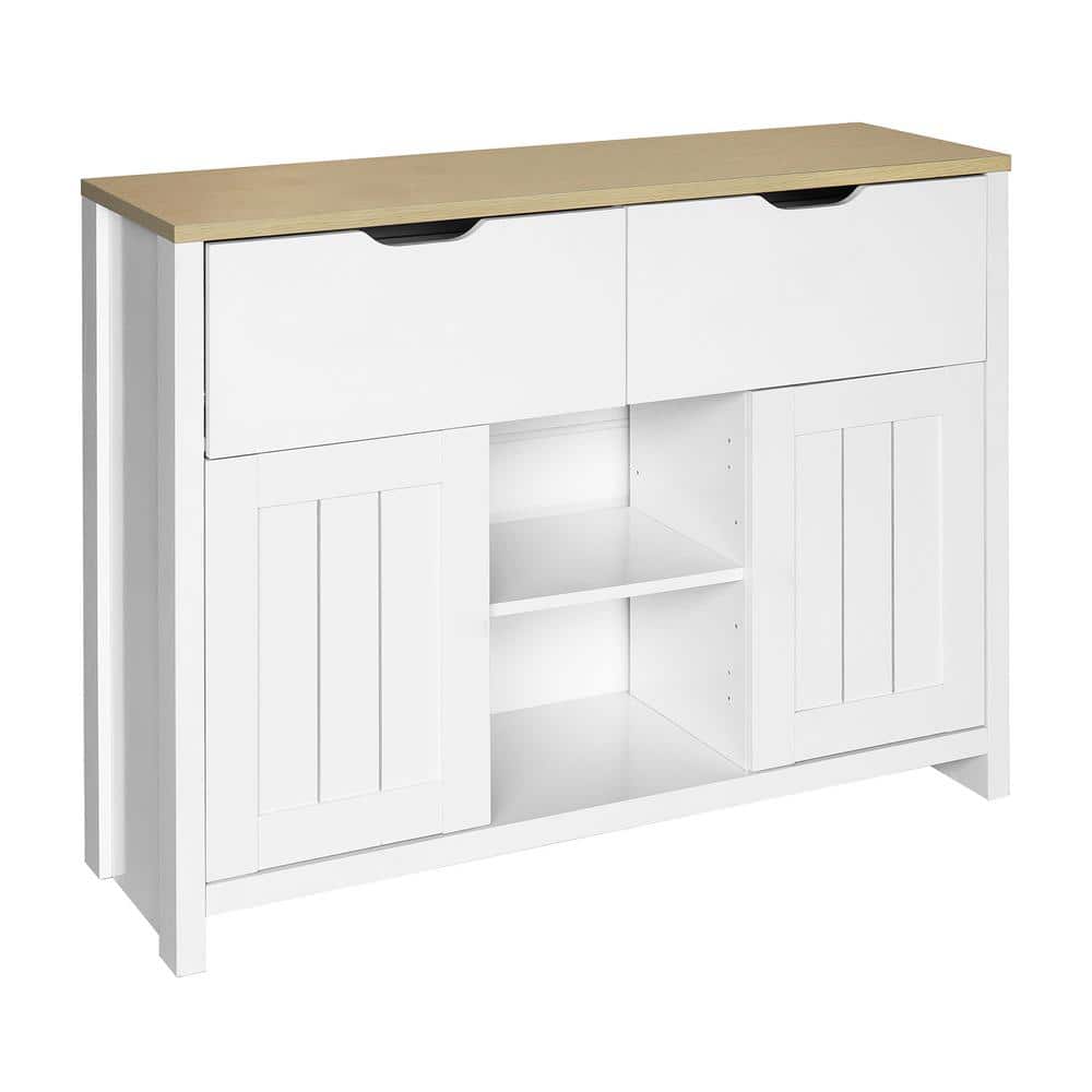Tatahance White Kitchen Cupboard Storage Cabinet with 2-Drawers and 2-Doors and 2 shelves