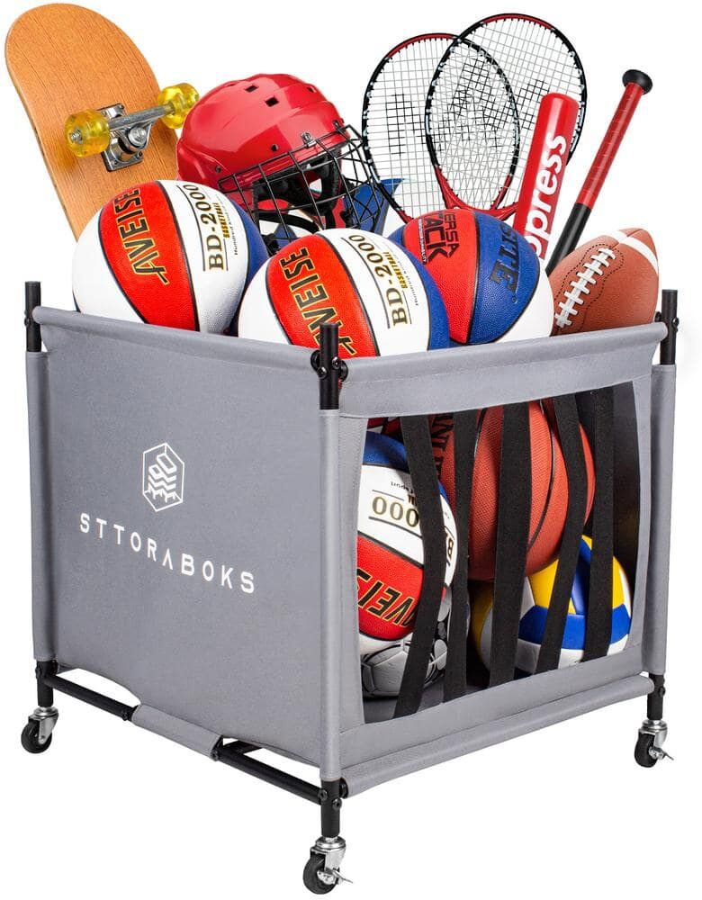 Sttoraboks 60 lbs Capacity Garage Sports Ball Storage Cart with Wheels, Ball Organizer Basket, Sports Equipment Storage Bin, 1 Pack