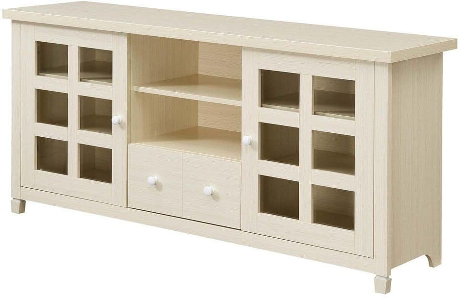 Convenience Concepts Newport Park Lane 59.25 in. W Ivory TV Stand with Storage Cabinets and Shelves for TVs up to 65 in.