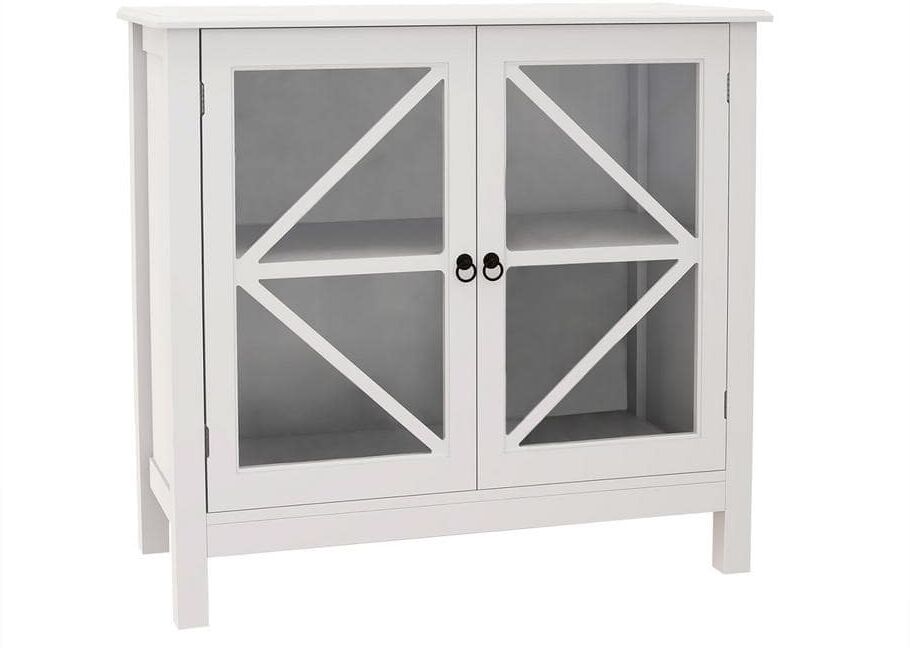 White Double Glass Doors Kitchen Cabinet Sideboard Buffet