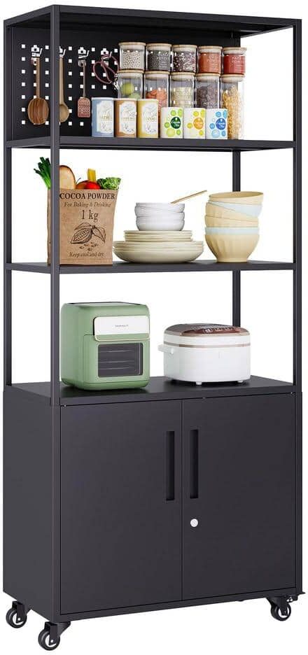 LISSIMO 31.5" W x 70.86" H x 15.7" D Freestanding Cabinet with Pegboard and Hook Cupboard Storage Organizer Shelves in Black