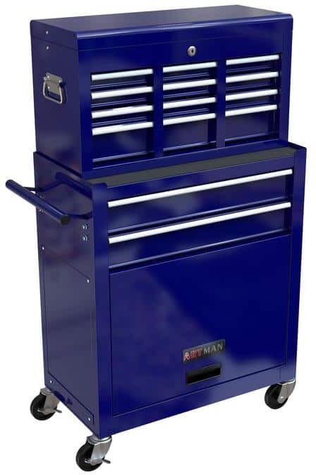 Tidoin High Capacity Steel Rolling Tool Cart with Wheels and 8-Drawer Tool Storage Cabinet in Blue