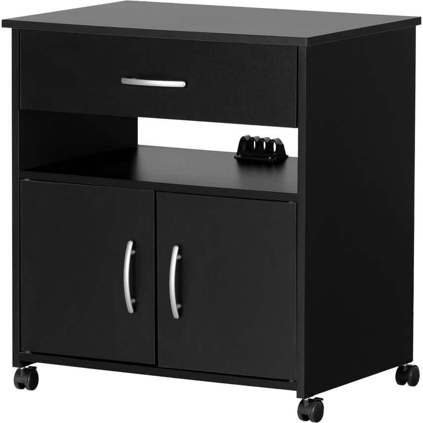 South Shore Axess Pure Black Microwave Cart with Storage