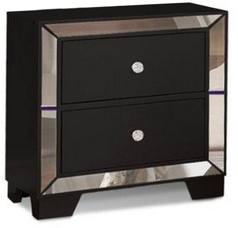 Benjara 2 Drawer Black Nightstand with Mirrored Trim and Wood Frame (21 in. L x 15.5 in. W x 23 in. H)