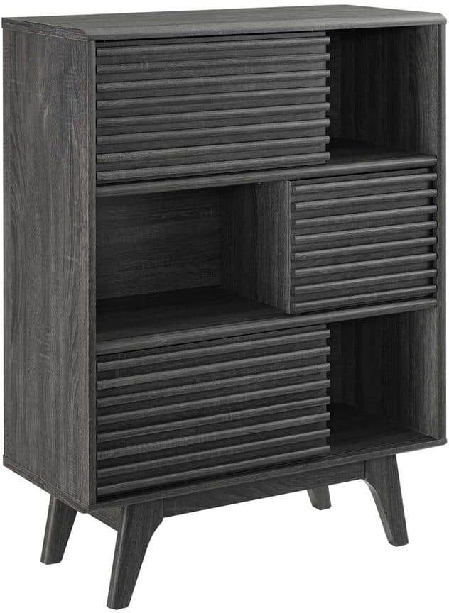 MODWAY Render Charcoal Three-Tier Display Storage Cabinet Stand