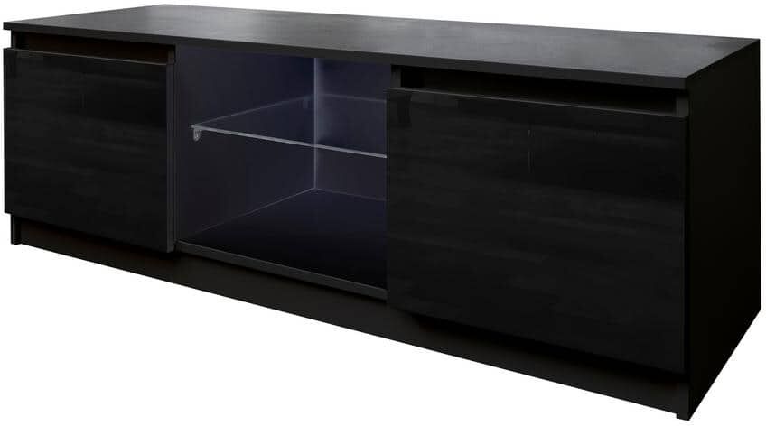 70 in. TV Rack, Media Console Entertainment Center TV Table with 2-Lockers and Open Shelving for Living Room and Bedroom