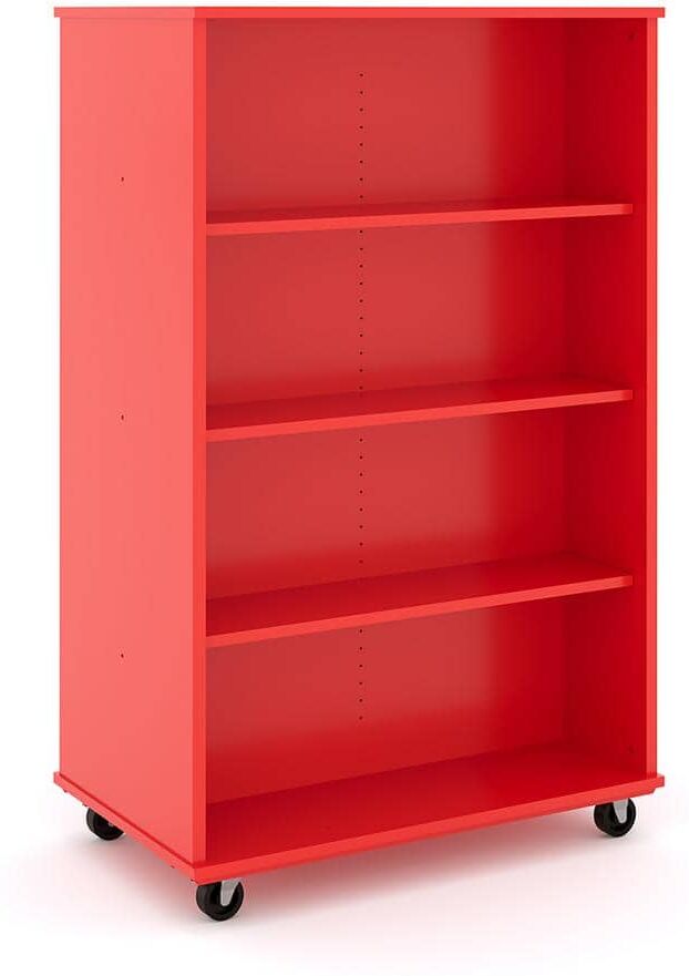 TOT MATE 36 in. W x 60 in. H, Red, Open Double Sided Mobile Storage Locker Nursery Classroom Bookcase, Adjustable Shelves