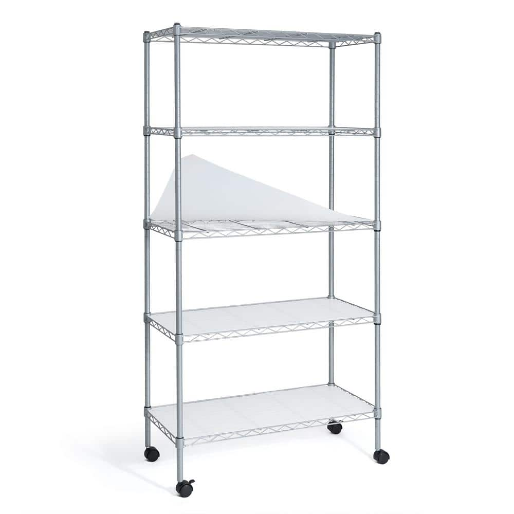 CAPHAUS Grey 5-Tier Adjustable Height Welded Garage Storage Shelving Unit with Liner/Wheels (30 in. W x 61 in. H x 14 in. D)