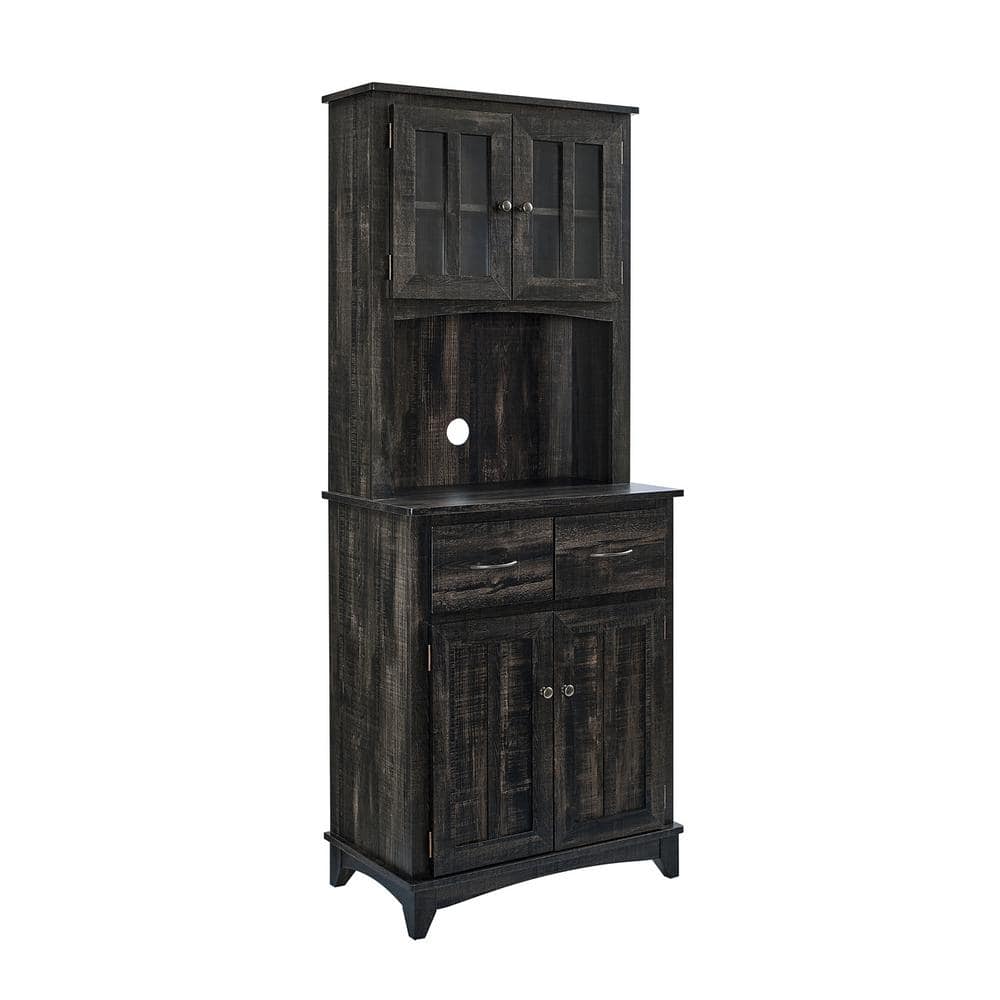 Home Source Industries Home Source Charcoal Microwave Storage Stand with Double Top and Bottom Cabinets