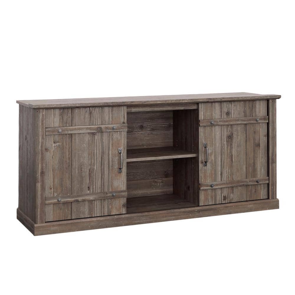 SAUDER Pebble Pine Entertainment Center Fits TV's up to 70 in. with Sliding Doors and Cord Management