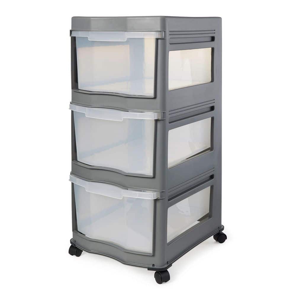 Life Story 13.2 in. x 27.75 in. Classic Gray 3 Shelf Storage Container Organizer Plastic Drawers