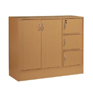 HODEDAH 38.58 in. H Beech Wooden 3-Shelf 5-Door Standard Bookcase
