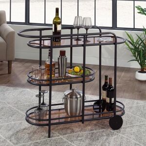 SAUDER Coral Cape Black Serving Cart with Tinted Glass Shelves and Casters for Mobility