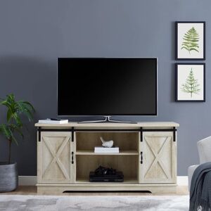 Walker Edison Furniture Company 58 in. Solid White Oak Composite TV Stand 64 in. with Doors