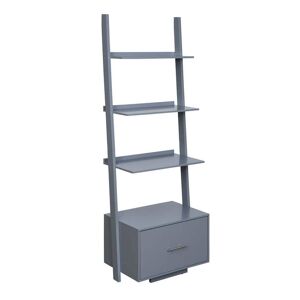 Convenience Concepts American Heritage 69 in. Gray Wood 4-Shelf Ladder Bookcase with File Drawer