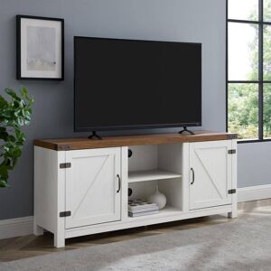 Walker Edison Furniture Company Barnwood Collection 58 in. Brushed White with Rustic Oak Top 2-Door TV Stand Fits TVs up to 65 in. with Adjustable Shelf