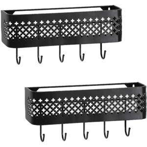 Oumilen Mail Sorter Key Organizer Wall Mount, Metal Entryway Storage Organizer Basket with 5-Hooks for Coat, Keys (Set of 2)