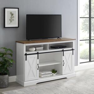 Walker Edison Furniture Company 52 in. White Reclaimed Barnwood TV Stand with storage Doors (Max tv size 58 in.)