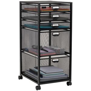 Mind Reader 5-Tier Metal 4-Wheeled Rolling Utility Storage Cart with Drawers in Black